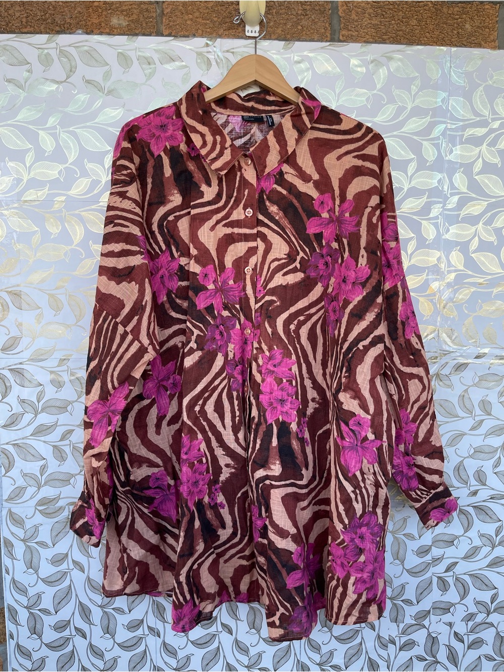 ASOS Design Curve Abstract Zebra Floral Cotton Button Down Blouse Top 18 22